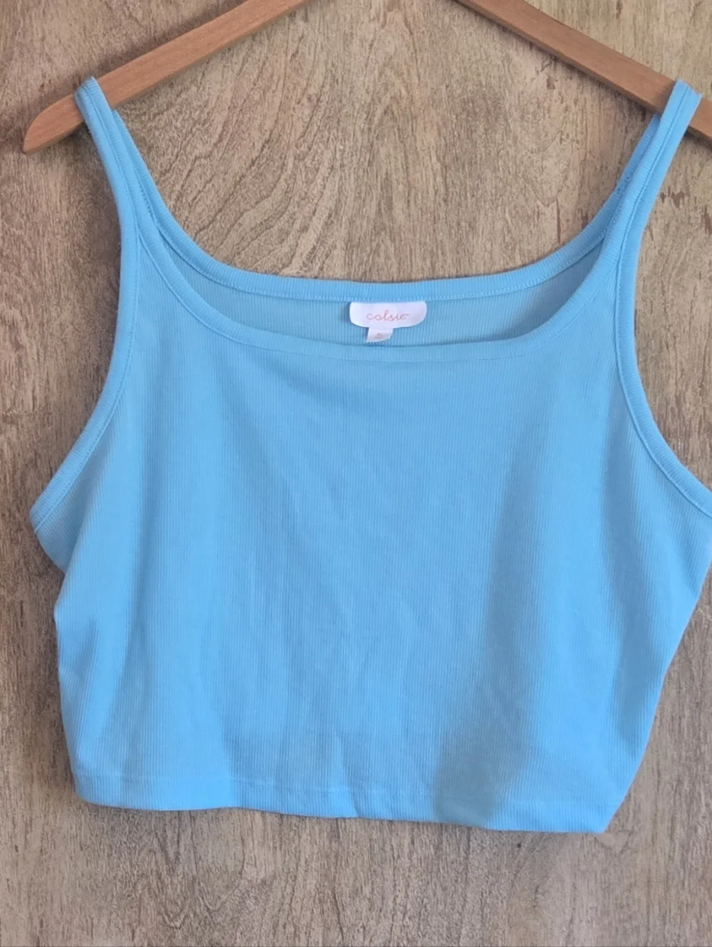 Colsie Sky Blue Ribbed Crop Tank Top - Picture 3 of 4